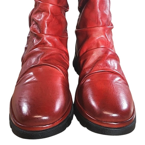 Miz Mooz Delena Red Leather Ruched Side Zip Boots Women Size 38 - Picture 4 of 10